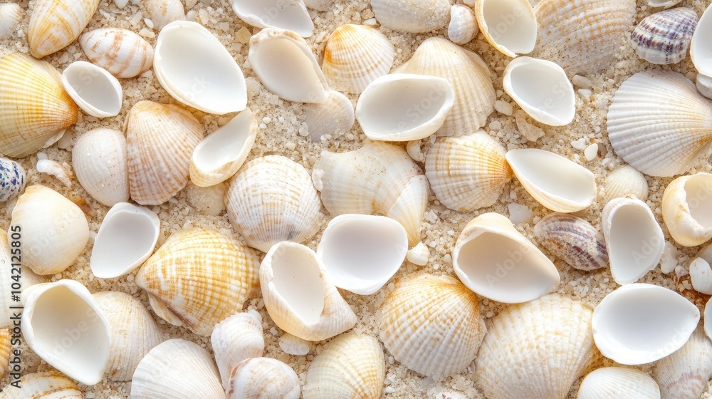 Assorted Shells on Sandy Beach Background Assorted Shells on Sandy Beach Background