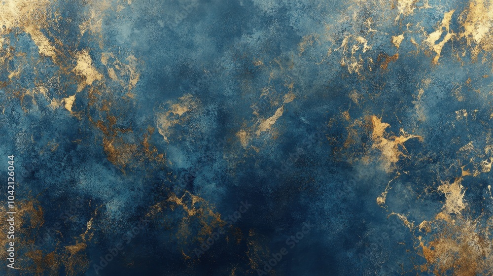 Obraz premium An abstract pattern of soft blues and golds with metallic textures, forming a luxurious, elegant background.