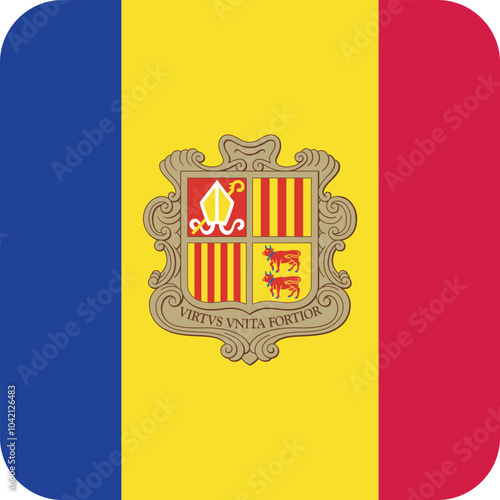 Button shaped national flag of the European country of ANDORRA