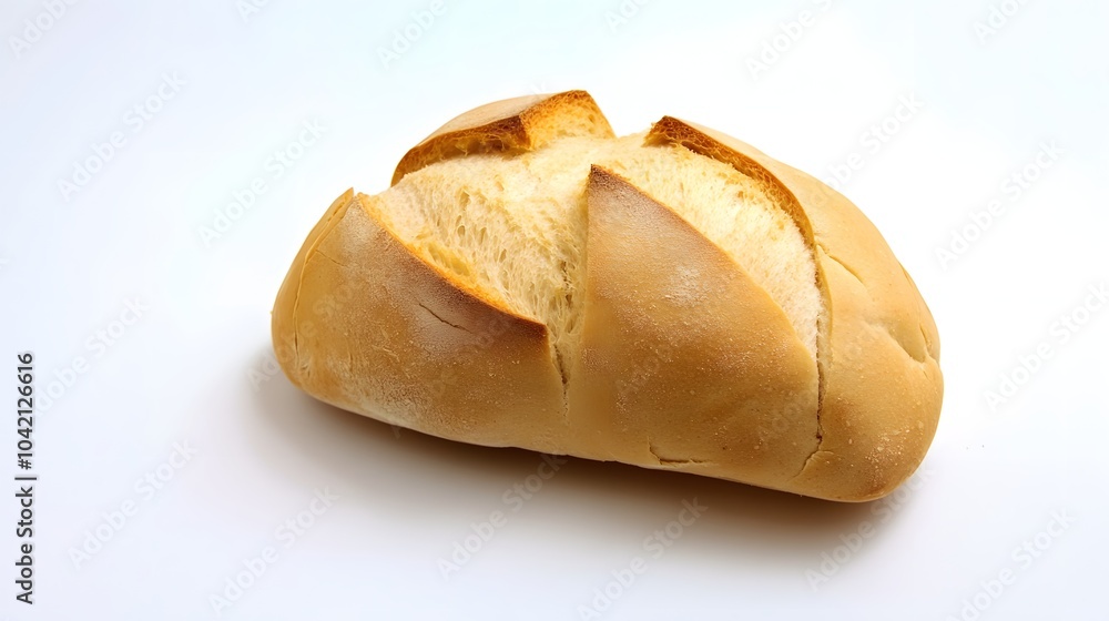 A freshly baked loaf of bread on a white background. A freshly baked loaf of bread on a white background.
