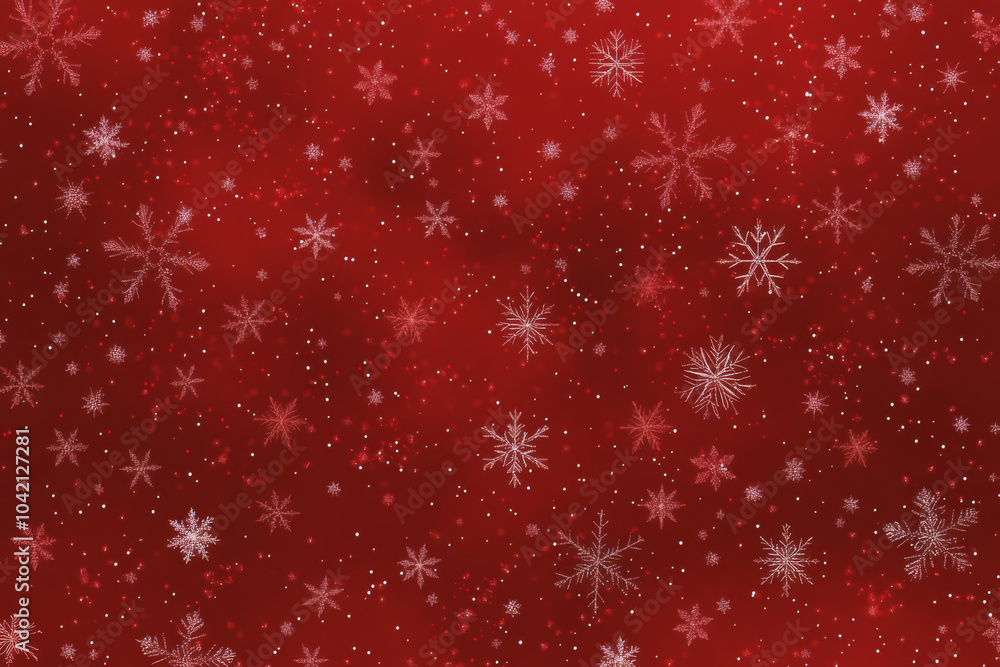 red background adorned with various white snowflakes