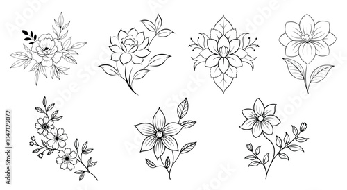 set of flowers, Beautiful romantic flower collection with roses, leaves, floral bouquets, flower compositions