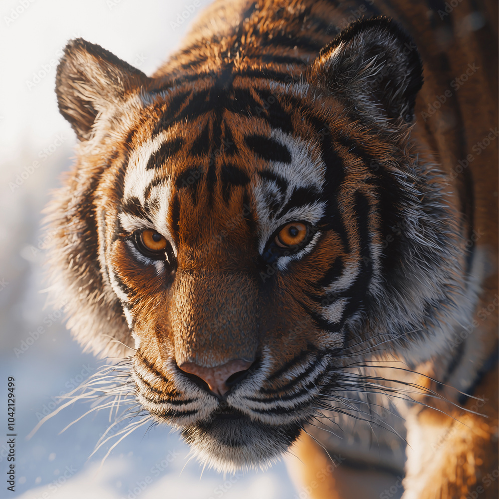 Obraz premium Close-Up of Fierce Tiger Staring Intently in Natural Light 