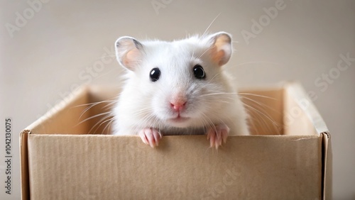 Cute hamster peeping out of box with forced perspective photo