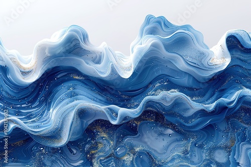 The image is a blue wave with gold specks