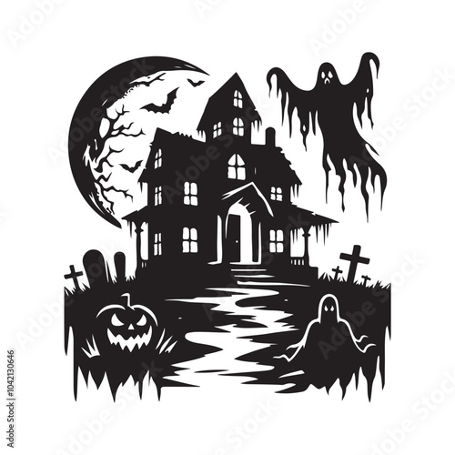 Download Creepy Haunted Halloween Silhouette Vectors for Posters & T-Shirts