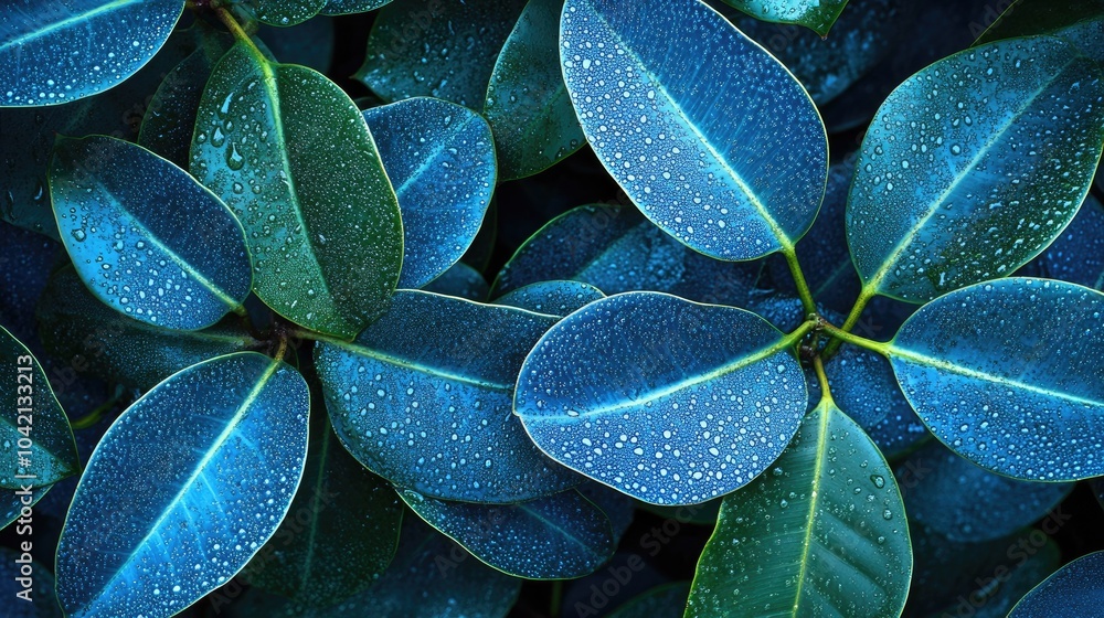 Fototapeta premium Close-Up of Fresh Green Leaves with Water Droplets