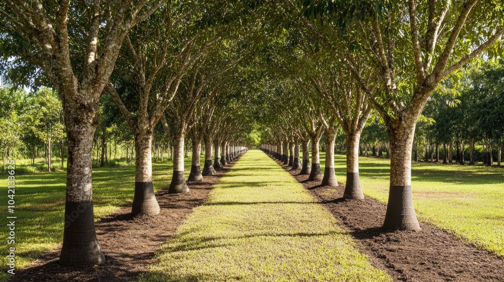 Serene Tree-Lined Pathway in Lush Green Park Serene Tree-Lined Pathway in Lush Green Park