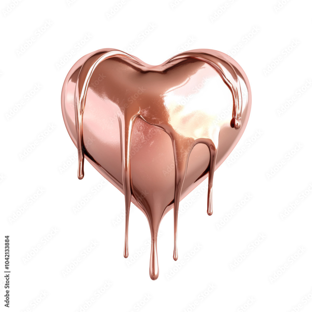 rosegold heart shape drips on white background rosegold heart shape drips on white background