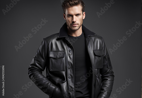 Sleek Design Black Cowhide Leather Jacket for Winter