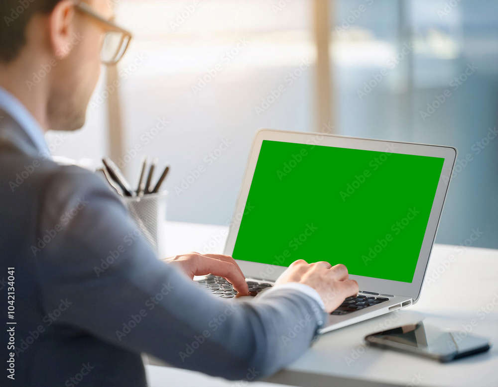 Young Man Working on Laptop in Modern Office Setting During Daytime Young Man Working on Laptop in Modern Office Setting During Daytime