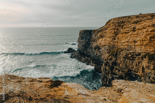 View of Zambujeira do Mar with cliff in the Alentejo region of Portugal,  along the Costa Alentejana photo