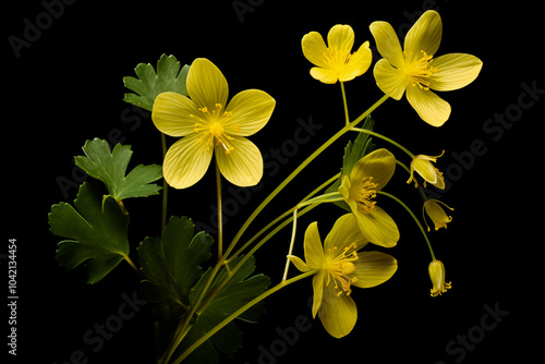 Celandine Flowers isolated on black background