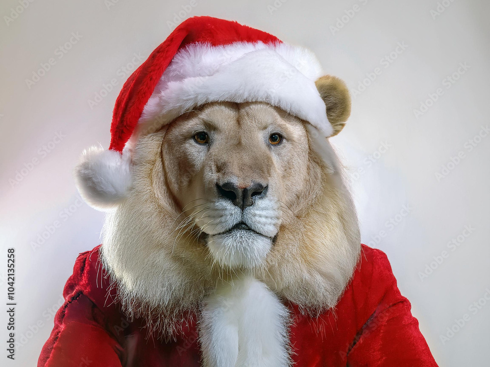 lion dressed in santa costume lion dressed in santa costume