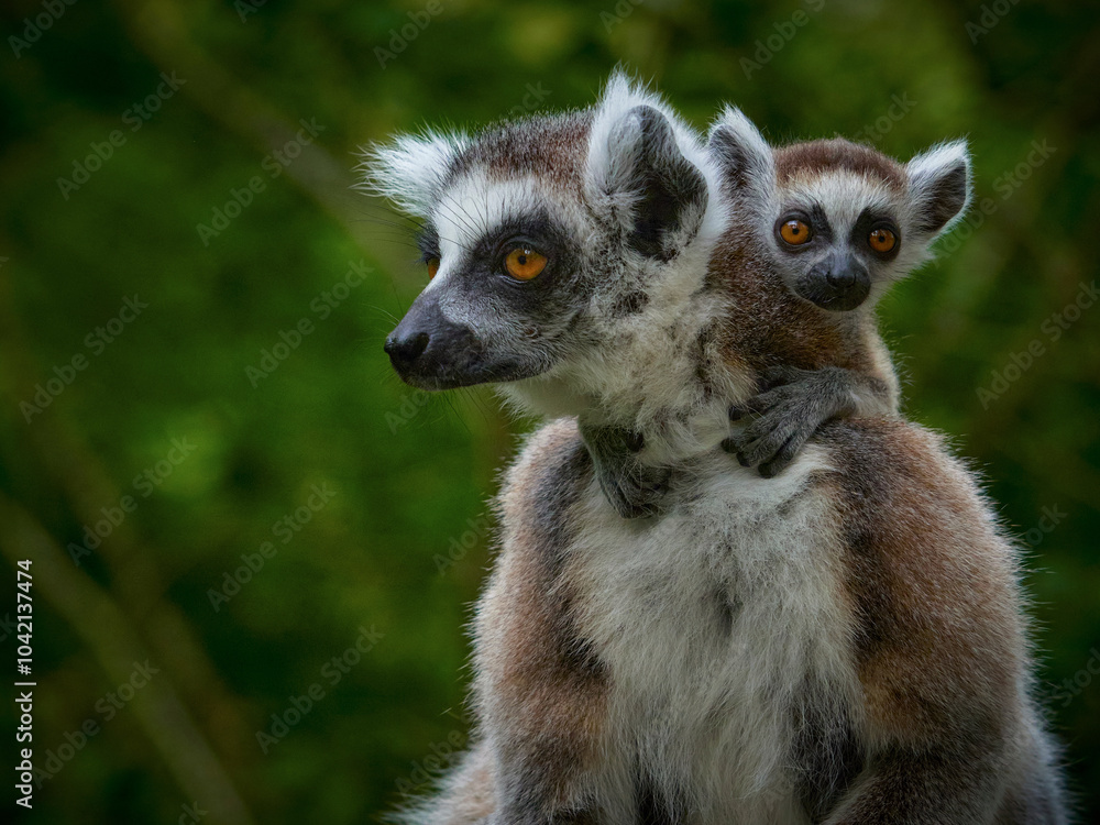 Obraz premium Close-up monkey lemur catta with baby