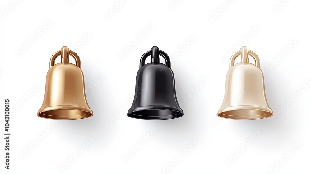 Set of notification bells showcasing alert designs in golden hues on a neutral backdrop for user experience design, isolated on white background Set of notification bells showcasing alert designs in golden hues on a neutral backdrop for user experience design, isolated on white background