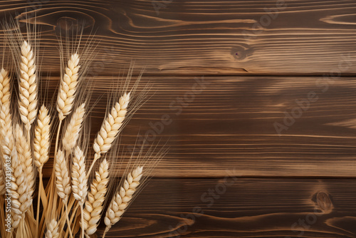 white Wheat ears isolated wooden background with copy space for text, professional lighting, ultra highly realistic, smooth light, PNG photo