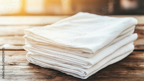 Neatly Folded White Towels on Wooden Table