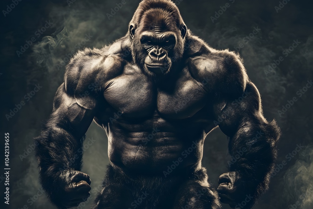 strong muscular gorilla warrior, representing strength, power and wild primal force strong muscular gorilla warrior, representing strength, power and wild primal force