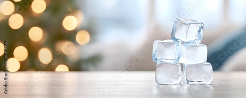 Charming Stacked Ice Cubes for Winter Decor - Sparkling Seasonal Accents Creating a Festive Chill Atmosphere