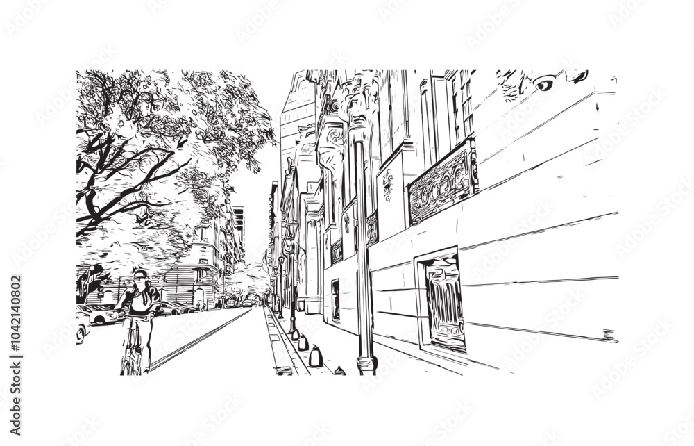 Fototapeta premium Building view with landmark of Buenos Aires Argentina. Hand drawn sketch illustration in vector.
