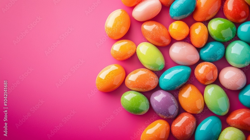 Colorful candy-coated almonds on pink background Colorful candy-coated almonds on pink background