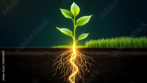 Plant Growth: Roots, DNA, Soil, Scientific Illustration