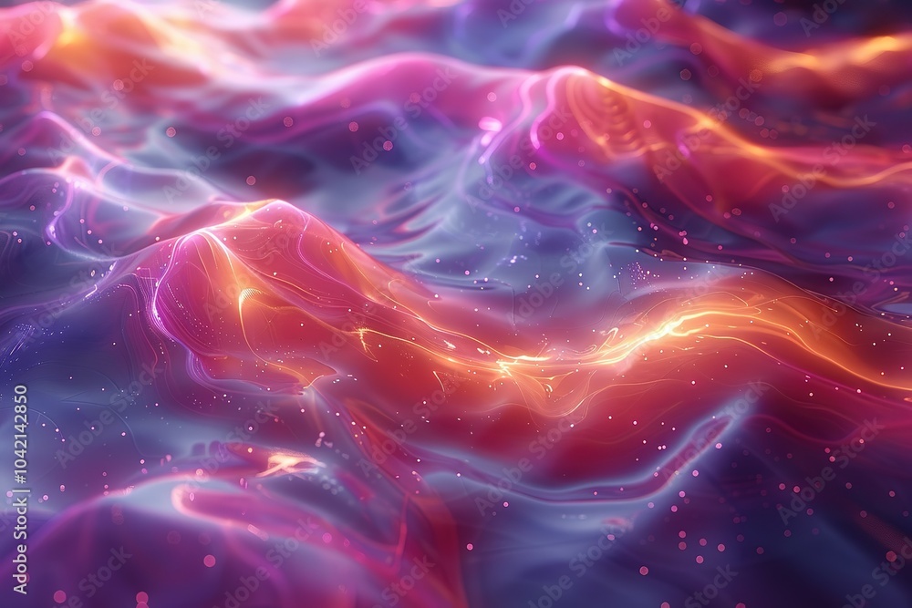 A colorful, abstract ocean scene with a purple and orange wave A colorful, abstract ocean scene with a purple and orange wave