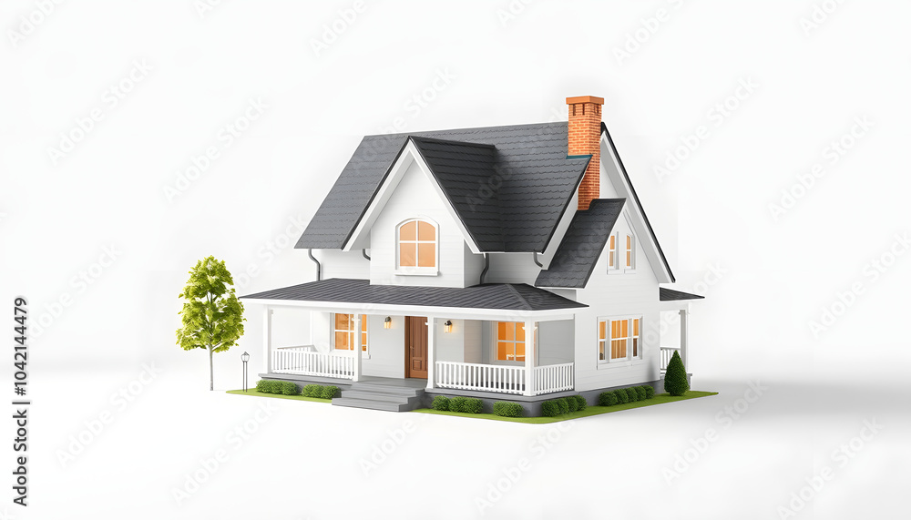 House model isolated on white background with a white accent, png House model isolated on white background with a white accent, png
