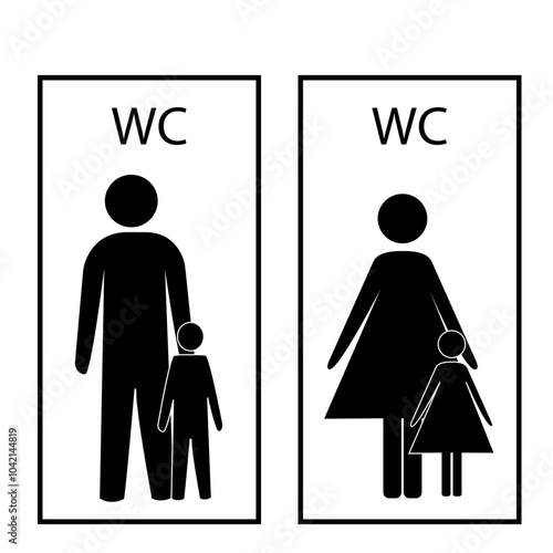 WC. Sign restroom women and men.