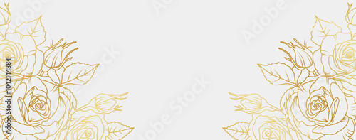 Luxury gold magnolia flowers background. Floral pattern tropical in line art style for greeting, invitation, wedding card, wall art, wallpaper and print. Vector illustration