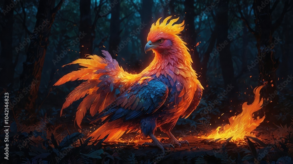 The idea of the fire-colored phoenix Concept of a flaming phoenix that glows with blue smoke and fire brightness
The idea of the fire-colored phoenix Concept of a flaming phoenix that glows with blue smoke and fire brightness