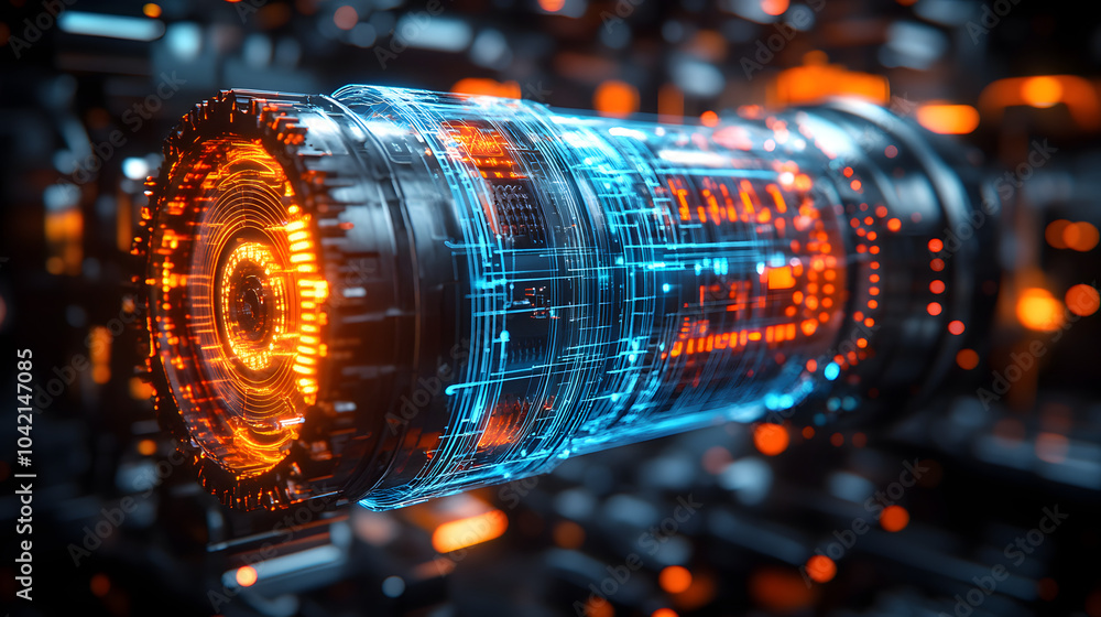 A Detailed Holographic Rendering of an Electric Motor – High-Tech Visualization of Internal Components and Mechanical Structure.
A Detailed Holographic Rendering of an Electric Motor – High-Tech Visualization of Internal Components and Mechanical Structure.
