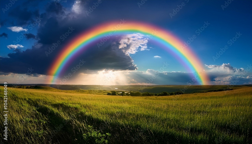 Naklejka premium 비온 뒤 무지개가 뜬 하늘