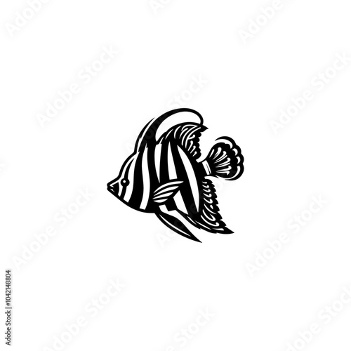 Peppermint Angelfish Silhouette vector icon with white background.