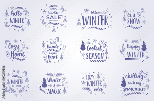 bundle of winter quotes illustration lettering vector printing design