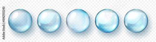 Water bubble, realistic  collagen oil or essence,  model isolated on transparent background. Vector  circle water drop icon