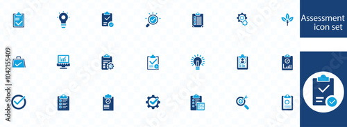 assessment  icons set. Investor, mutual fund, portfolio, performance, economy, risk management, bond, reliability, money and cash flow. Vector