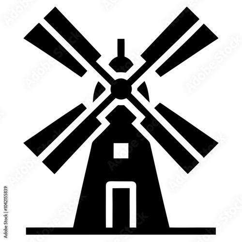 Windmill silhouette vector illustration on white background