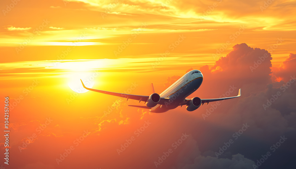 Airplane in the sky at sunrise with a white accent, png Airplane in the sky at sunrise with a white accent, png