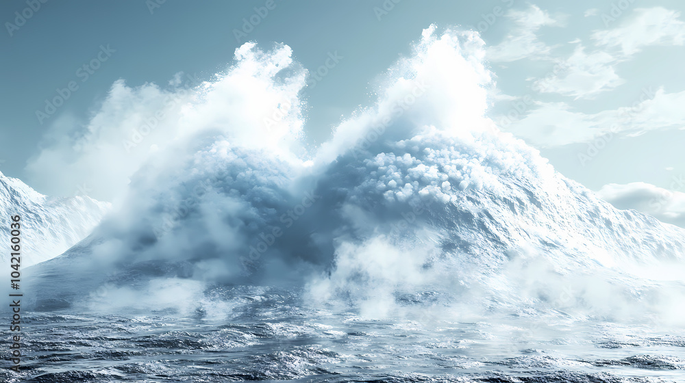 Close-up of a boiling mountain geysers eruption, dynamic water and steam, clear blue sky. Geyser Eruption. Illustration Close-up of a boiling mountain geysers eruption, dynamic water and steam, clear blue sky. Geyser Eruption. Illustration