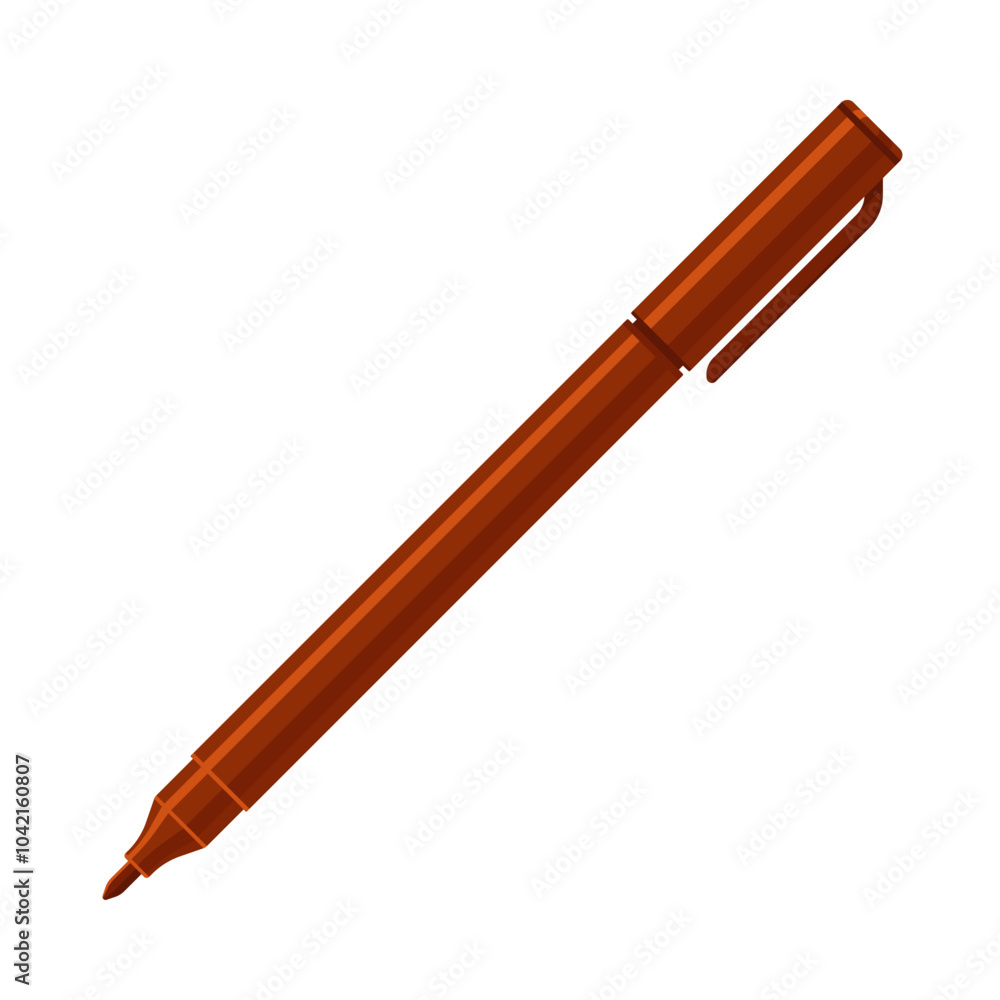 Brown felt tip marker pen with caps off. Flat vector illustration isolated on white background. Art supply concept. Perfect for creative projects Brown felt tip marker pen with caps off. Flat vector illustration isolated on white background. Art supply concept. Perfect for creative projects