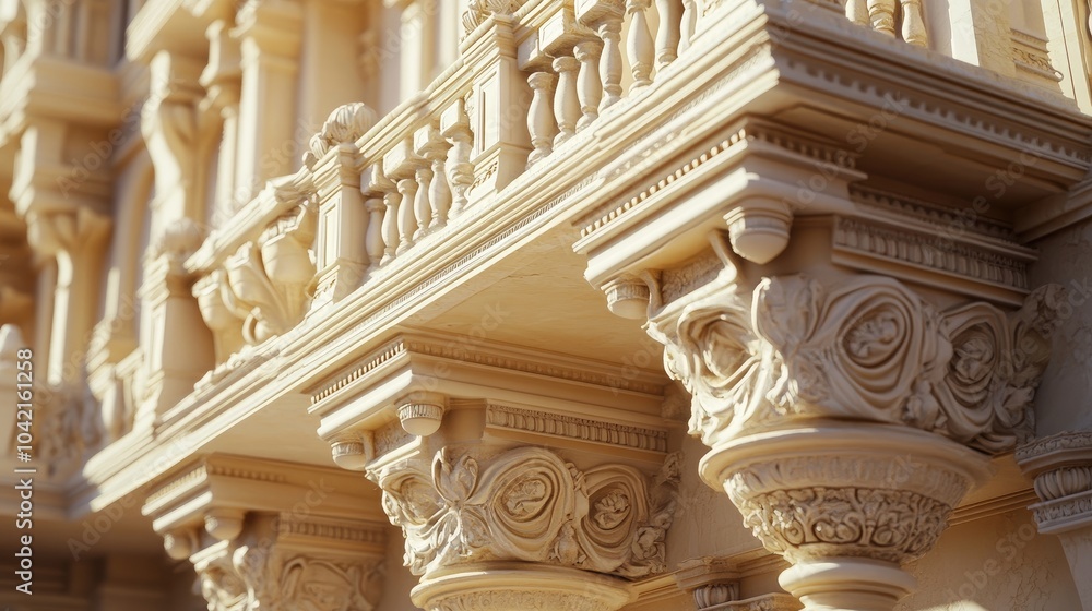 A detailed view of the architectural elements of a city palace, showcasing intricate carvings and elegant balconies. A detailed view of the architectural elements of a city palace, showcasing intricate carvings and elegant balconies.
