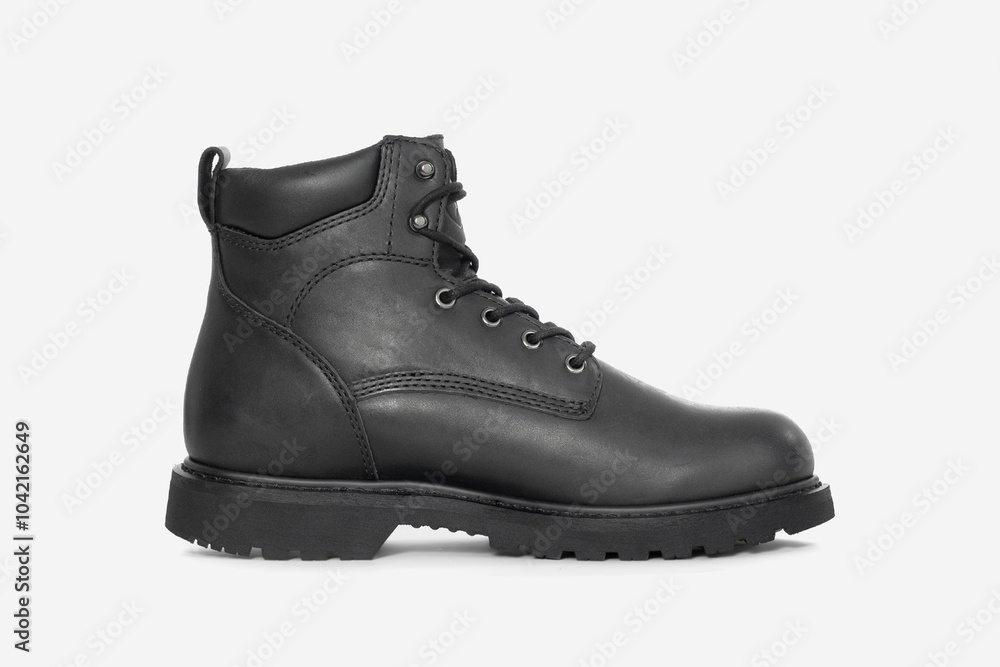 Black leather boots on white background. Fashion Black leather boots on white background. Fashion