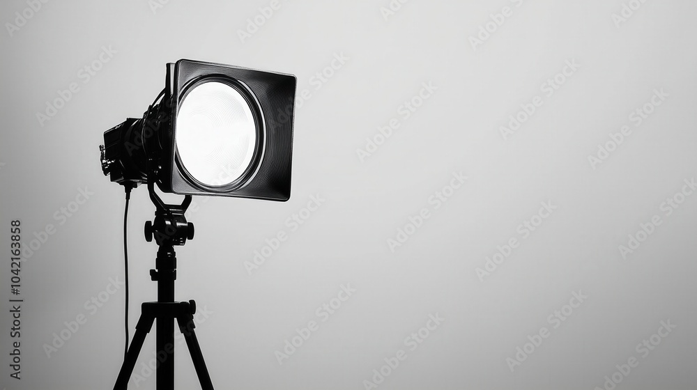 Fototapeta premium Studio spotlight on stand with bright light, ideal for professional photography and film sets