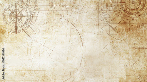 Vintage Blueprint with Mechanical Drawings and Drafting Tools. Generative AI