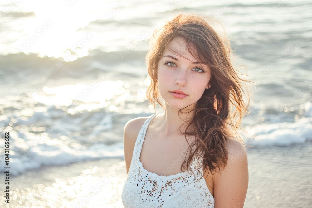 Beautiful young woman posing on a lonely beach. Beautiful young woman posing on a lonely beach.