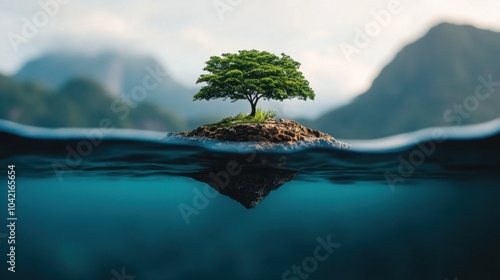 Tranquil Island Tree Above Ocean Surface photo