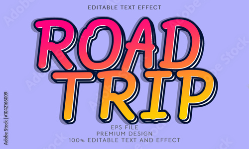Editable text effect Road Trip 3d cartoon template style premium vector