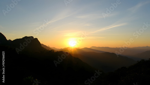 Wallpaper Mural The longitudinal mountains and the setting sun and the forest on Doi Tung with a white accent, png Torontodigital.ca